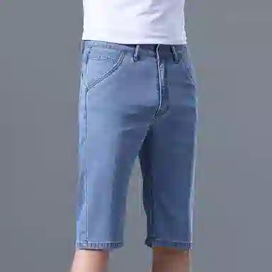 羽浅 夏季薄款莱赛尔天丝五分裤商务休闲直筒中裤时尚弹力修身舒适百搭牛仔短裤 男款
