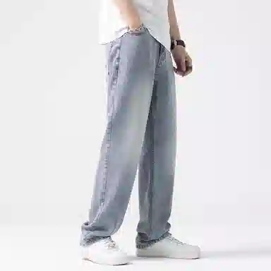 羽浅 潮牌轻奢莱赛尔弹力舒适浅色百搭长裤时尚垂感阔腿裤子潮流宽松直筒牛仔裤 男款