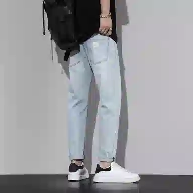 羽浅 潮牌复古棉弹舒适百搭小个子九分裤秋冬季时尚小标识弹力耐磨裤子潮流修身小脚牛仔裤 男款