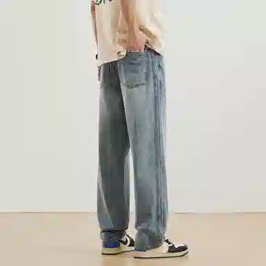 羽浅 高街美式痞帅复古潮牌直筒牛仔裤 男款