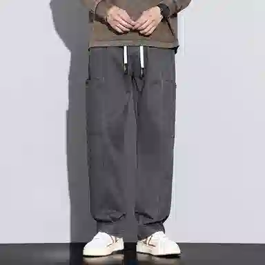 羽浅 纯棉休闲大口袋拼接简约纯色百搭透气美式宽松直筒痞帅工装裤 男款