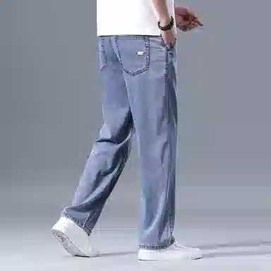 羽浅 夏季轻薄透气莱赛尔天丝弹力舒适长裤时尚水洗做旧休闲裤子潮流百搭宽松阔腿牛仔裤 男款
