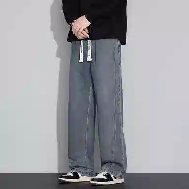 羽浅 潮牌复古百搭腿显瘦休闲长裤秋冬季时尚怀旧潮流耐磨宽松直筒牛仔裤 男款