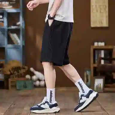 羽浅 薄款外穿半截针织运动中裤大裤头五分休闲短裤 男款