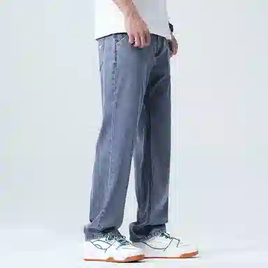 羽浅 高档莱赛尔天丝凉感舒适百搭长裤时尚休闲怀旧弹力裤子潮流宽松阔腿牛仔裤 男款