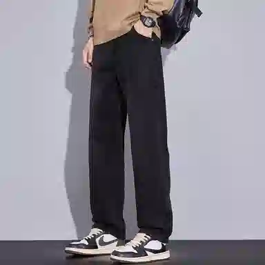 羽浅 秋冬季潮牌百搭休闲阔腿显瘦长裤时尚刺绣简约耐磨宽松直筒牛仔裤 男款