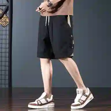 羽浅 拼色设计感直筒五分裤弹力透气时尚潮流百搭痞帅工装运动休闲短裤 男款