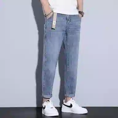 尘映 潮牌韩版宽松直筒锥形弹力休闲春夏九分裤牛仔裤 男款