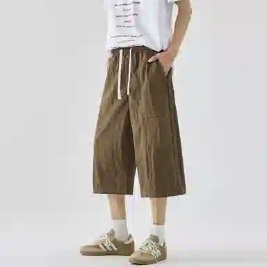 羽浅 薄款个性拼接宽松七分休闲短裤 男款