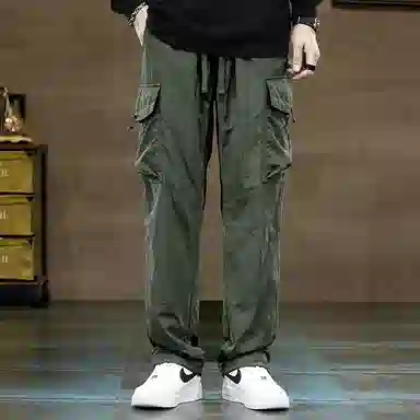 羽浅 纯色宽松直筒户外登山简约百搭多口袋工装拖地运动休闲裤 男款