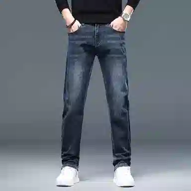 羽浅 秋冬季潮牌刺绣百搭轻奢休闲长裤潮流时尚弹力合体修身直筒牛仔裤 男款