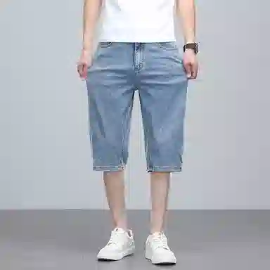 羽浅 夏季时尚莱赛尔天丝七分裤潮流浅色百搭中裤子潮牌宽松直筒牛仔短裤 男款