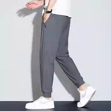 羽浅 夏季薄款冰丝束脚裤时尚拉链口袋运动速干长裤潮牌百搭大码休闲裤 男款
