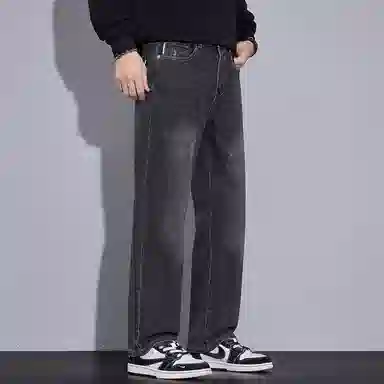 羽浅 秋冬季潮牌复古休闲宽松显瘦阔腿裤时尚潮流刺绣百搭怀旧耐磨直筒牛仔裤 男款