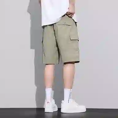 羽浅 夏季薄款宽松百搭五分裤多口袋工装拼接款中裤舒适透气休闲短裤 男款
