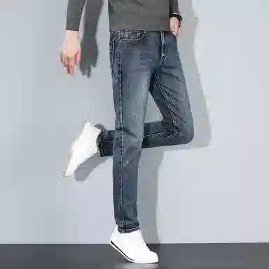 羽浅 秋冬厚款潮牌弹力百搭长裤时尚后袋绣标休闲裤子潮流修身直筒牛仔裤 男款