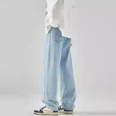 羽浅 潮牌高街百搭长裤子时尚休闲宽松直筒牛仔裤 男款