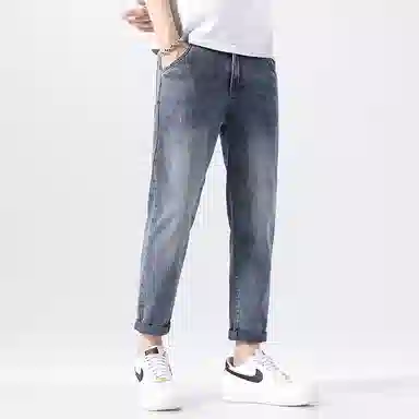 羽浅 夏季薄款潮牌百搭九分直筒牛仔裤 男款