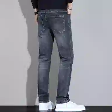 羽浅 秋冬季潮牌简约刺绣百搭棉弹舒适长裤时尚耐磨修身小直筒牛仔裤 男款