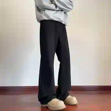 羽浅 纯色宽松时尚微喇垂感休闲百搭优雅直筒牛仔裤 男女同款 黑色