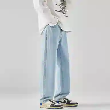 羽浅 潮牌高街百搭长裤子时尚休闲宽松直筒牛仔裤 男款