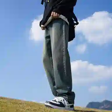 羽浅 港风高街宽松直筒裤水洗做旧复古百搭裤牛仔裤 男女同款