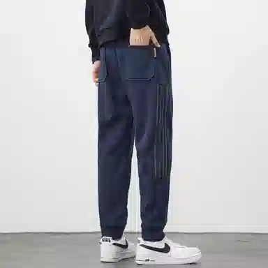 羽浅 条纹设计感抽绳款宽松束脚裤子轻商务百搭弹力长裤休闲裤 男款