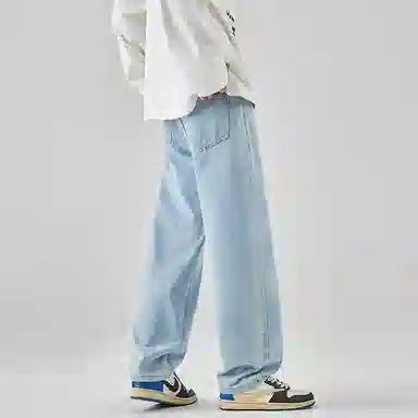 羽浅 潮牌高街百搭长裤子时尚休闲宽松直筒牛仔裤 男款