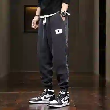 羽浅 潮牌宽松百搭运动束脚哈伦九分休闲裤 男款