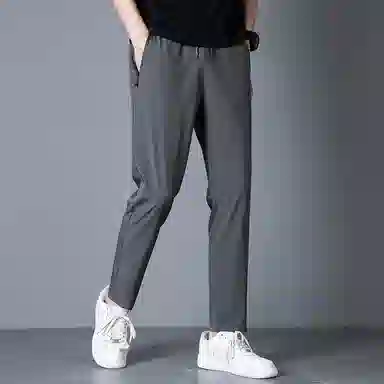 羽浅 夏季薄款凉感冰丝裤潮流拉链口袋运动长裤时尚简约百搭弹力休闲裤 男款