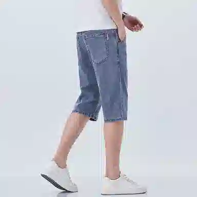 羽浅 高档莱赛尔天丝五分裤夏季薄款舒适弹力中裤商务休闲修身直筒牛仔短裤 男款