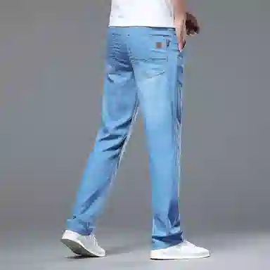 羽浅 高档舒适天丝莱赛尔百搭长裤夏季轻薄商务休闲时尚大码裤子潮流后袋小标识宽松直筒牛仔裤 男款
