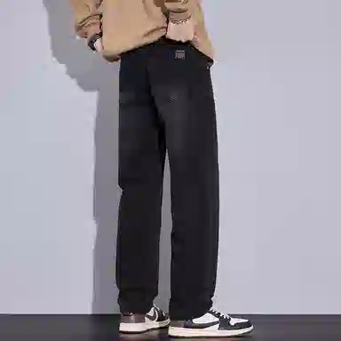 羽浅 秋冬季潮牌百搭休闲阔腿显瘦长裤时尚刺绣简约耐磨宽松直筒牛仔裤 男款