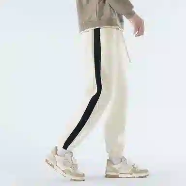 羽浅 潮流条纹拼接运动宽松舒适透气百搭垂坠感弹力束脚休闲裤 男款