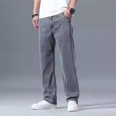 羽浅 夏季轻薄透气莱赛尔天丝弹力舒适长裤时尚水洗做旧休闲裤子潮流百搭宽松阔腿牛仔裤 男款