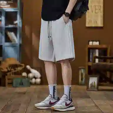 羽浅 薄款外穿半截针织运动中裤大裤头五分休闲短裤 男款