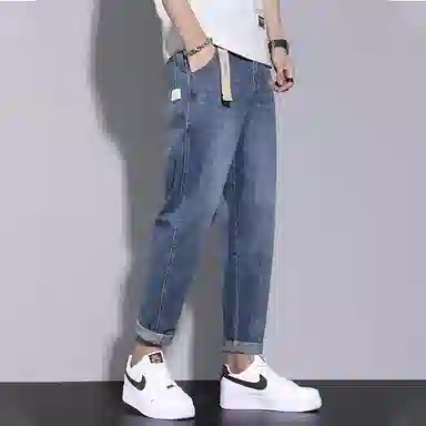 羽浅 韩版宽松简约直筒锥形休闲九分裤复古百搭时尚个性春夏季牛仔裤 男款