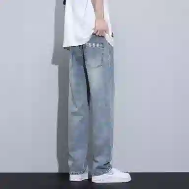 羽浅 耐磨耐脏松紧腰男宽松阔腿复古潮牌休闲工作直筒裤夏季牛仔裤 男女同款