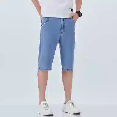 羽浅 高档莱赛尔天丝五分裤夏季薄款舒适弹力中裤商务休闲修身直筒牛仔短裤 男款