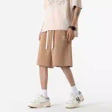 羽浅 夏季透气时尚印花五分裤篮球运动中裤潮流百搭宽松直筒休闲短裤 男款