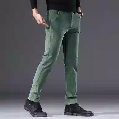 羽浅 潮牌灯芯绒舒适弹力长裤秋冬时尚刺绣百搭条绒磨毛裤子潮流修身直筒休闲裤 男款