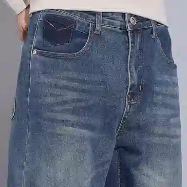 羽浅 秋冬季潮牌复古休闲宽松显瘦阔腿长裤潮流怀旧时尚耐磨百搭直筒牛仔裤 男款