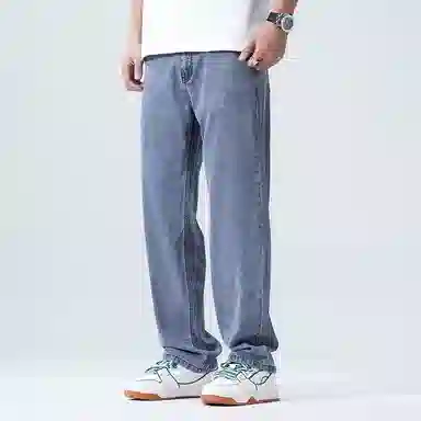 羽浅 高档莱赛尔天丝凉感舒适百搭长裤时尚休闲怀旧弹力裤子潮流宽松阔腿牛仔裤 男款