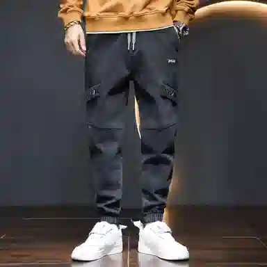 羽浅 哈伦春秋季潮流时尚百搭帅气弹力拼接工装束脚九分休闲裤 男款