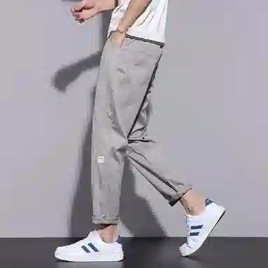 羽浅 拼接条纹九分裤帅气百搭宽松抽绳松紧腰运动工装休闲裤 男款