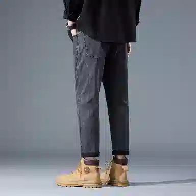 羽浅 秋冬季潮牌复古弹力百搭九分裤潮流后袋刺绣小标识棉弹休闲裤子时尚修身显瘦牛仔裤 男款