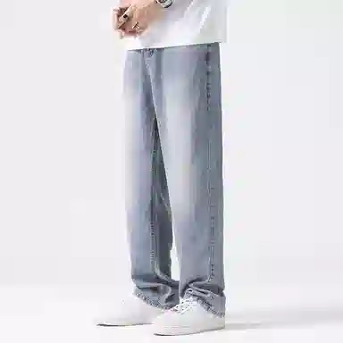 羽浅 潮牌轻奢莱赛尔弹力舒适浅色百搭长裤时尚垂感阔腿裤子潮流宽松直筒牛仔裤 男款