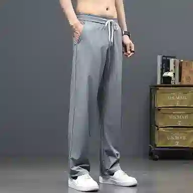 羽浅 垂感阔腿宽松直筒裤薄款纯色抽绳松紧腰百搭舒适休闲裤 男女同款