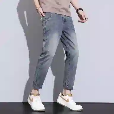 羽浅 薄款修身复古弹力九分休闲牛仔裤 男款