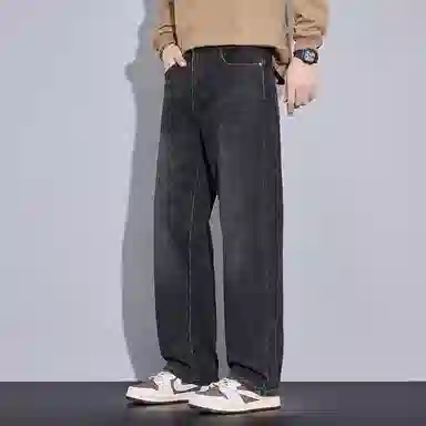 羽浅 秋冬季潮牌复古休闲宽松显瘦阔腿长裤潮流怀旧时尚耐磨百搭直筒牛仔裤 男款